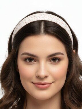 NEW - Handcrafted - Knot-back headband - offwhite + pink dots OZ DOUBLE